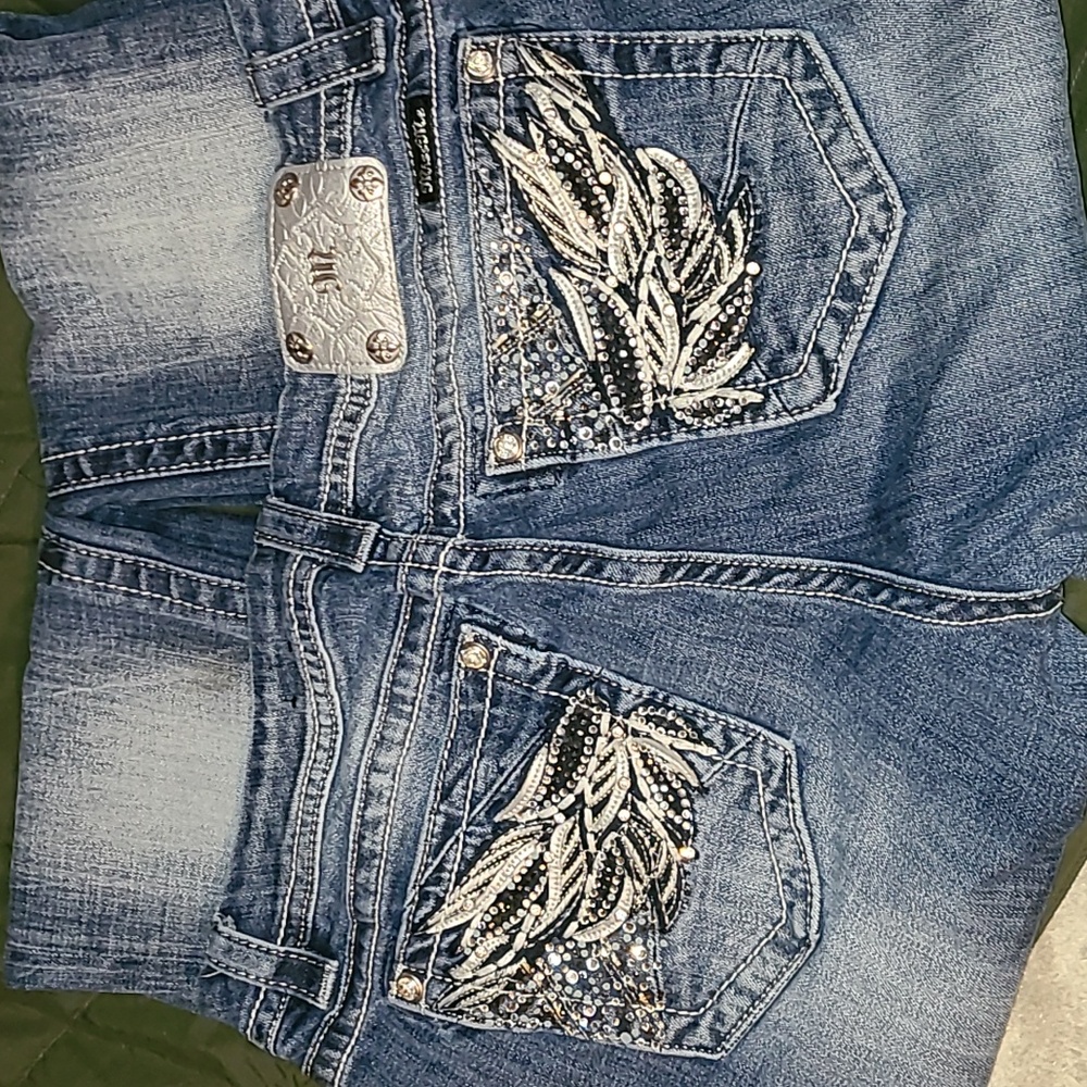 Miss Me Mid Rise Easy Boot Cut Jeans Bling Rhinestones 33